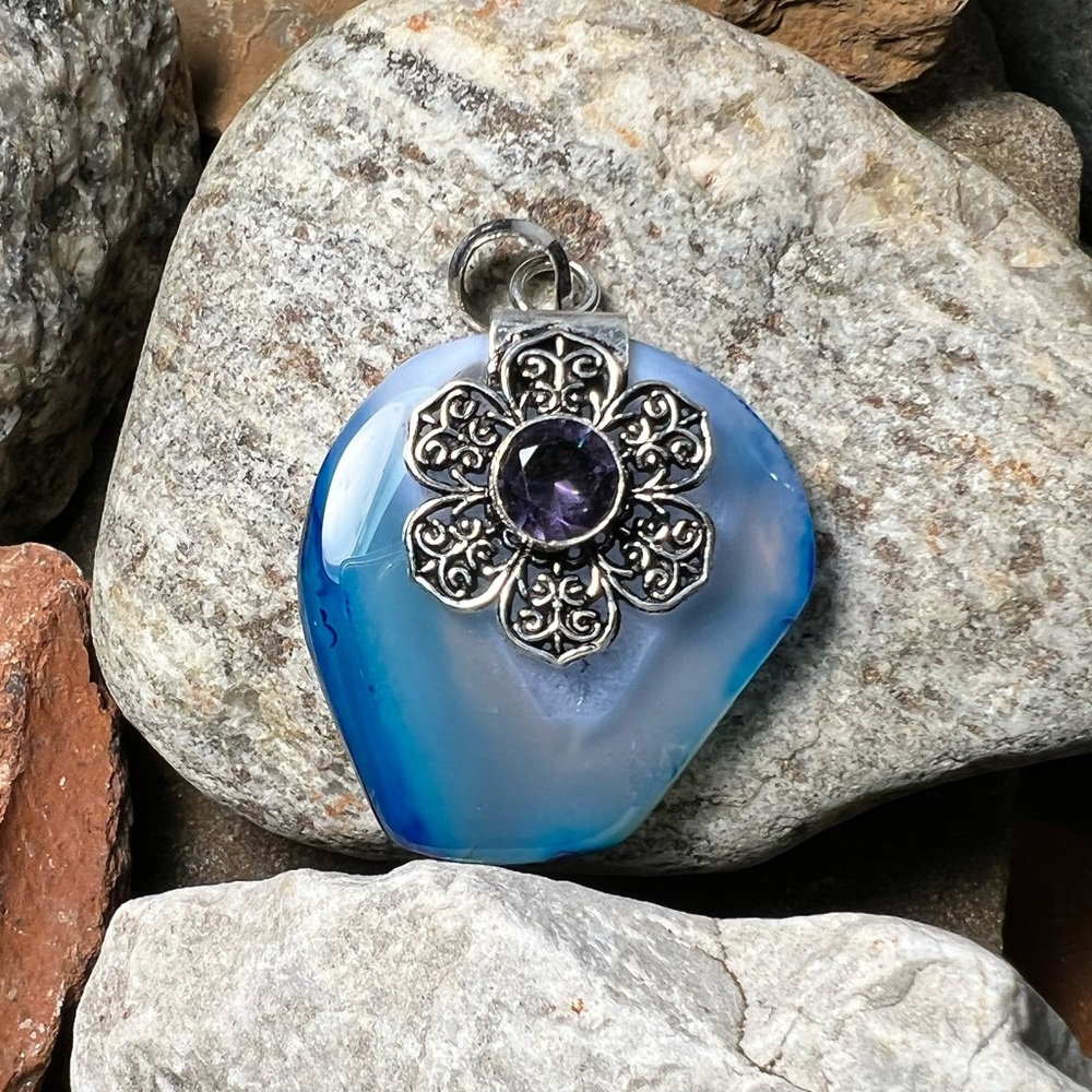 Solar agate & amethyst pendant - Picture 1 of 5